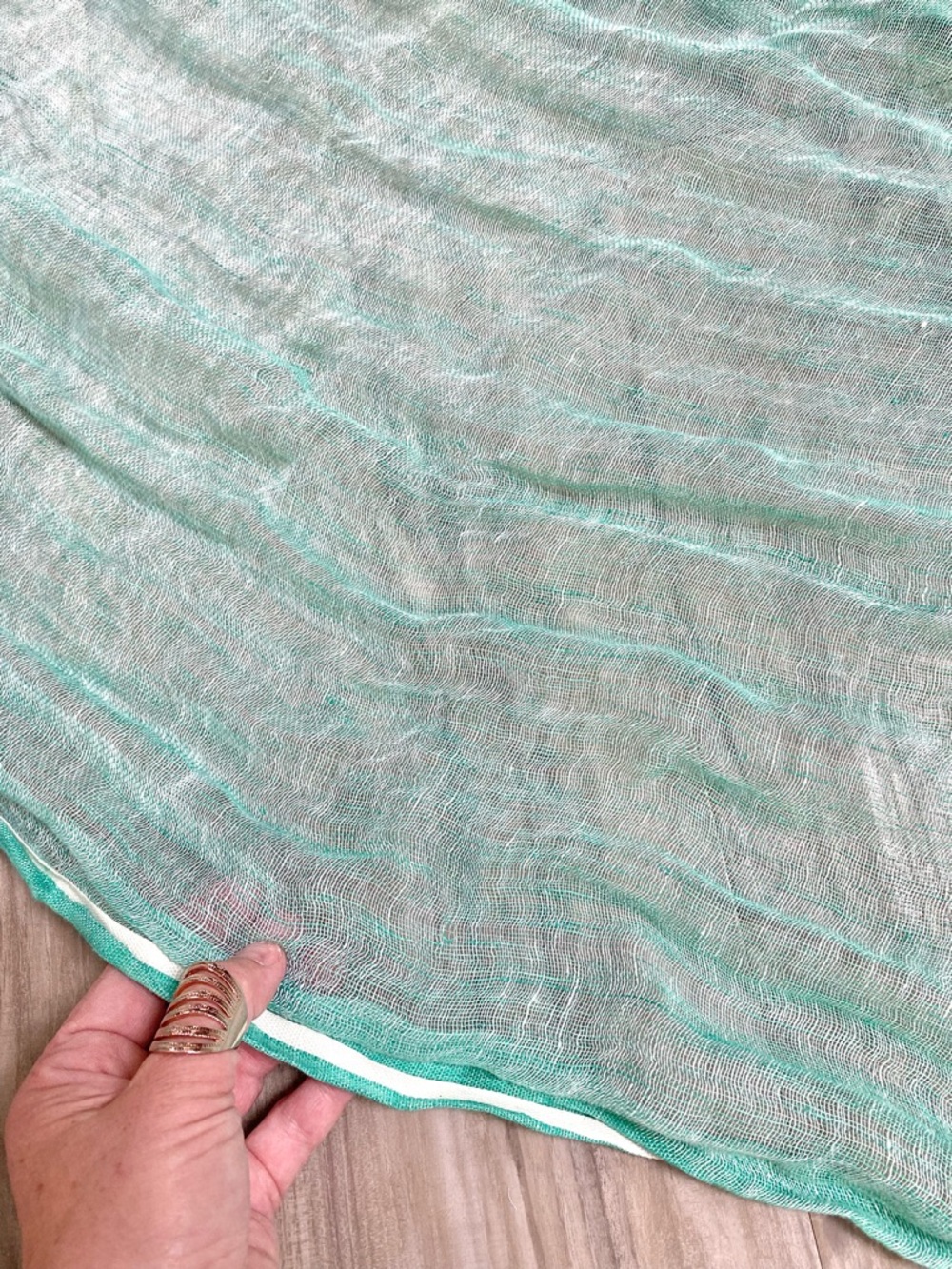 Dreamy Aqua LINEN scarf/wrap w resort vacay beach ocean vibe - Picture 14 of 15
